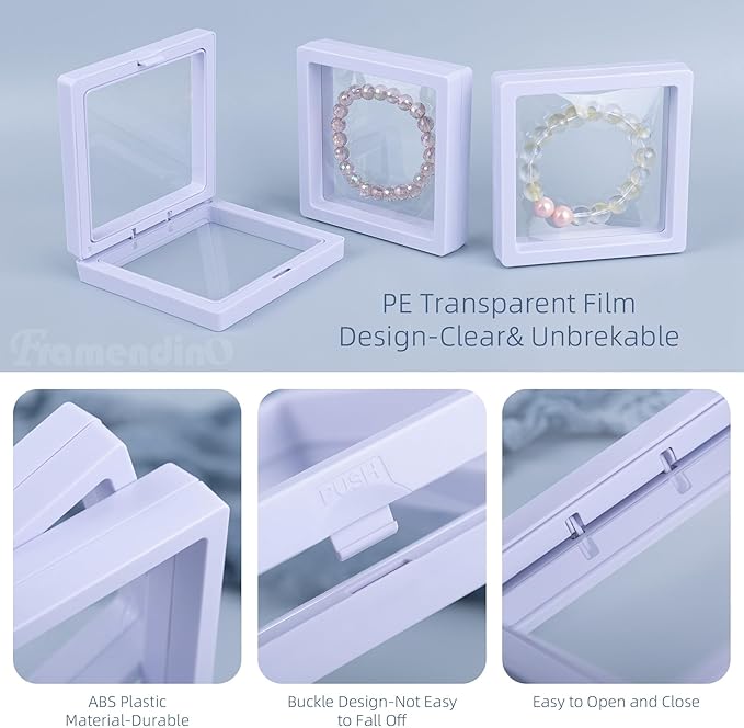 Framendino, 20 Pack White 3D Floating Frame Display Case Challenge Coin 3.5x3.5x0.8 Holder Stands Jewelry Storage Box for AA Medallion Shells Gems - Image 4