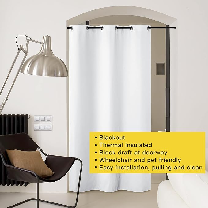 NICETOWN Curtains & Drapes for Door Tapestry, 144 inches Long Door Curtains for Bathroom Pantry Bedroom Closet (White, 1 Panel, 5ft Wide x 12ft Long) - Image 8