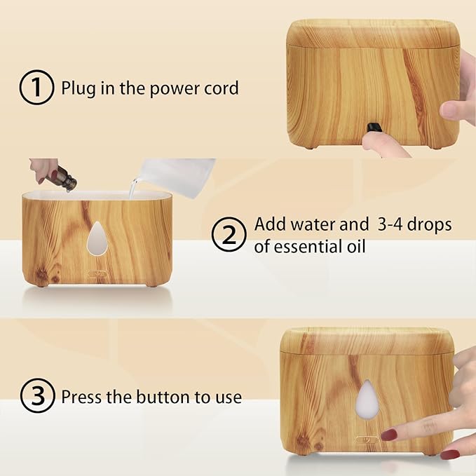 Flame Diffuser for Essential Oils, 200ml Ultrasonic Aroma Diffusers with Cool Mist, Aromatherapy Diffuser with Auto-Off Protection, Small Humidifier for Home,Office,Bedroom,Gift (Wooden Grain) - Image 3