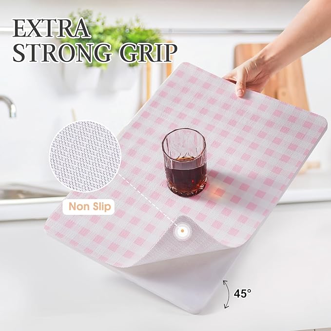 Beautysaid Shelf and Drawer Liner for Kitchen Cabinet, Non Adhesive Non Slip Shelf Paper Waterproof Washable Thickened for Dresser Pantry Shelve Bathroom Protector Liner(Pink Checker,23.6 in x 10 FT) - Image 2