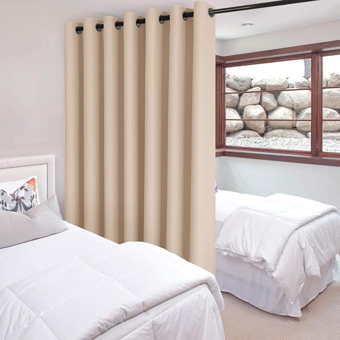 DWCN Total Privacy Room Divider Blackout Curtain - Thermal Curtains for Patio Door, Living Room, Bedroom Partition and Shared Office Space, 1 Grommet Curtain Panel, 10ft Wide x 7ft Tall,Beige - Image 2