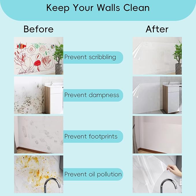 Wall Protector Clear Contact Paper Electrostatic Absorption Wall Protective Film Removable Walls Covering Oil Proof Waterproof Back Splash Protectors (C-Matte Wall Cover, 17.73INx788IN) - Image 5