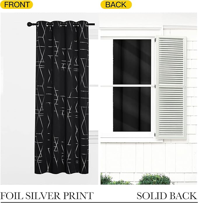 NICETOWN Blackout Curtains for Patio, Modern Foil Printed Geometric Line Home Decoration Thermal Insulated Grommet Blackout Drapes for Large Window Living Room (2 Panels, 52 inches x 95 inches, Black) - Image 4