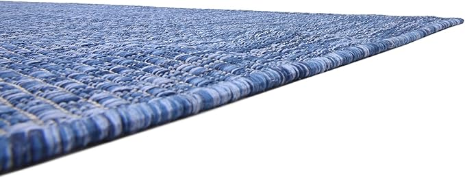 Unique Loom Collection Casual Transitional Solid Heathered Indoor/Outdoor Flatweave Area Rug (8' x 11' 4" Rectangle, Blue/Navy Blue) - Image 9
