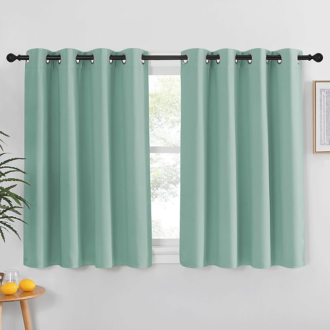 NICETOWN Kitchen Short Blackout Curtain and Drape - Thermal Insulated Solid Grommet Blackout Panel for Patio Bedroom Living Room (Single Panel, 52 inches by 45 inches, Aqua Blue) by NICETOWN