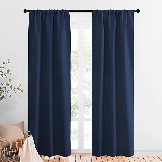NICETOWN Blackout Curtains for Living Curtains, Home Decorations Thermal Insulated Solid Pole Top Blackout Drapes for Living Room (Navy, 1 Pair, 34-inch W x 84-inch L) by NICETOWN