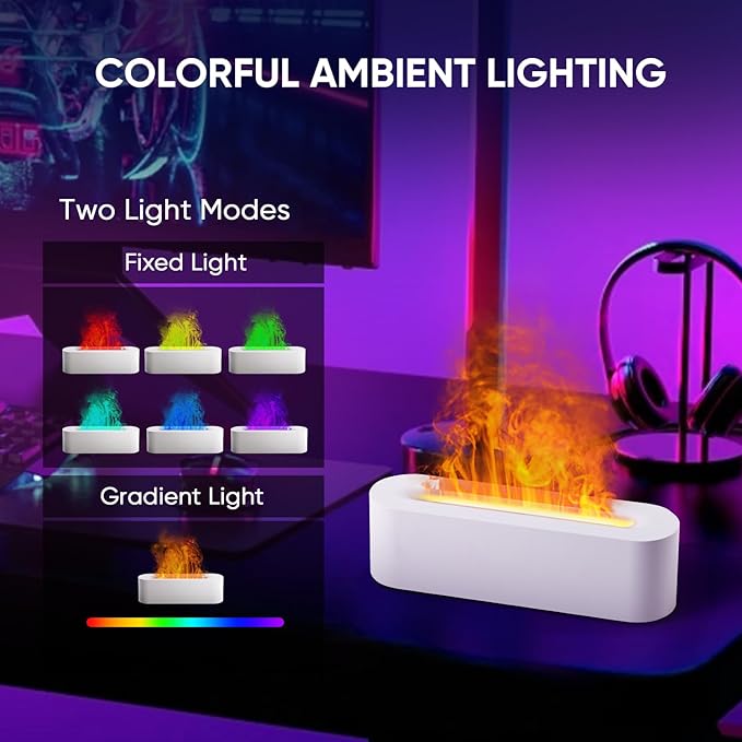 Essential Oil Diffuser, Fireplace Flame Fire Oil Diffuser, 150ml Ultrasonic Cool Mist Aromatherapy Humidifier, Scent Aroma Diffuser with 7 Colors Light, Timer & Auto-Off for Home, Room (White) - Image 3