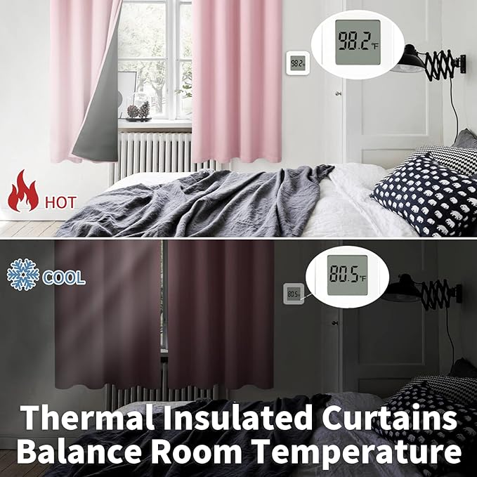 BGment Baby Pink 100% Blackout Curtains for Nursery Bedroom 72 Inch Length 2 Panels, Thermal Insulated Full Light Blocking Grommet Noise Cancelling Window Curtains for Girls Room, 52 Inch Wide Each - Image 4