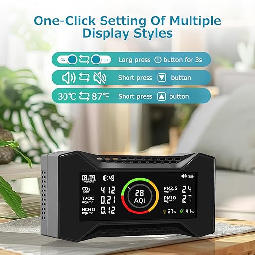 Air Quality Monitor Indoor, Simbow CF-20 8-in-1 CO2 Monitor Air Quality Tester for (PM2.5, PM10, CO2, VOC, Formaldehyde, Humidity, Temp) Air Quality Meter for Home - Image 5