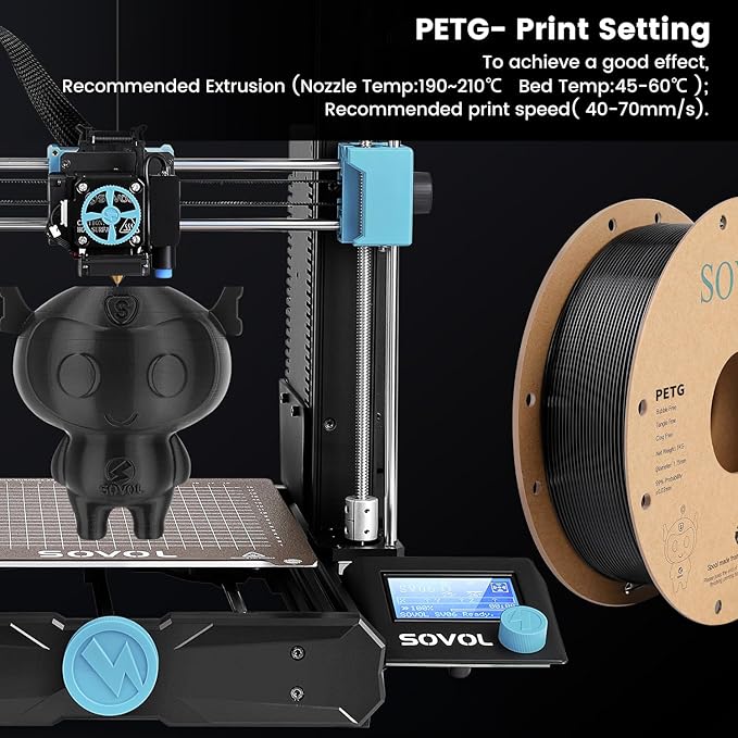 Sovol 3D Printer PETG Filament 2kg (4.4 lbs) Spool Printing Materials, Wiring Tightness, Dimensional Accuracy +/- 0.03 mm, 1.75 mm, Black + White - Image 7