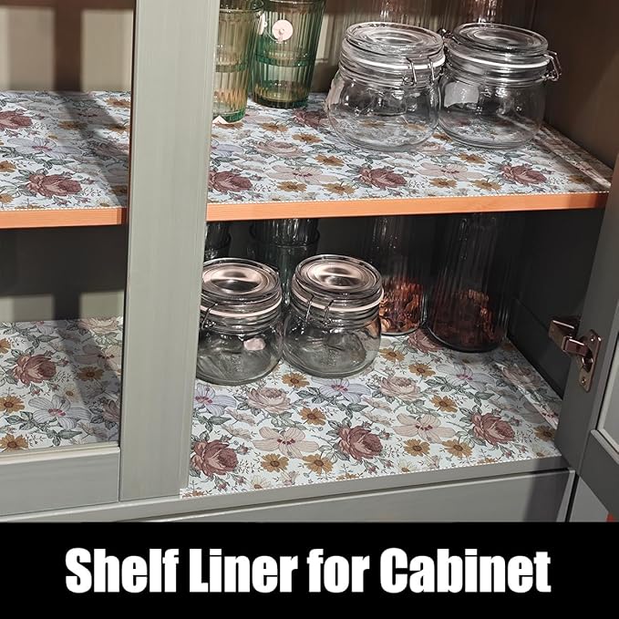 Floral Drawer Shelf Liners, 12IN x 20FT Non Adhesive and Strong Non-Slip Cabinet Drawer Shelf Liners for Kitchen Wire Fridge, Waterproof Shelf Liner,Easy to Clean - Image 6