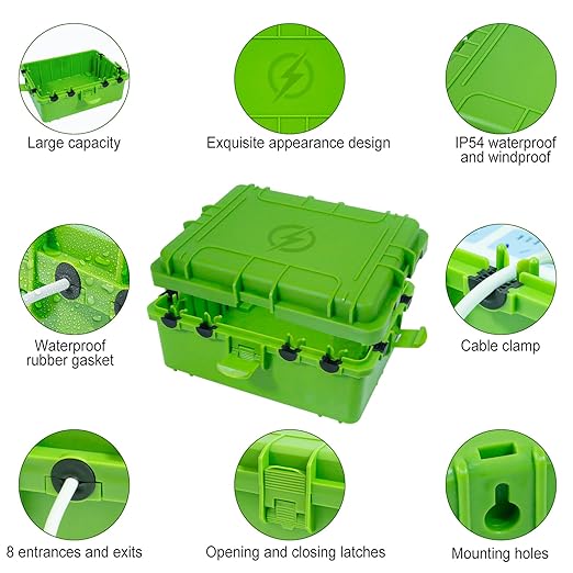 Large Outdoor Electrical Box Waterproof, IP54 Extension Cord Cover Weatherproof Outdoor Outlet Covers, Protect Power Strip, Timer Outlet, Plug, Socket, Holiday Light, Green (12 x 9X 5 inch) - Image 3