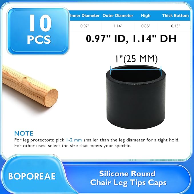 10 Pcs 1" (25 mm) Round Chair Leg Tips Caps, Silicone Rubber Furniture Leg Floor Protectors, Reduce Noise Folding Metal Chair Leg Cap Replacement for Bar Stool Leg Patio Indoor, Black - Image 9