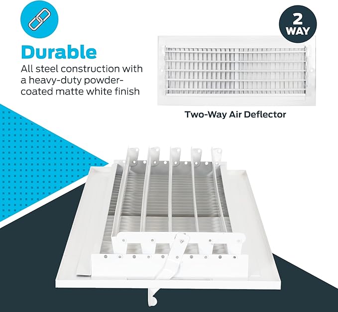 EZ-FLO 16 x 6 Inch (Duct Opening) Air Vent Cover for Wall or Ceiling, Two-Way Ventilation Register, Solid Steel HVAC Register Cover, White, 61663 - Image 5