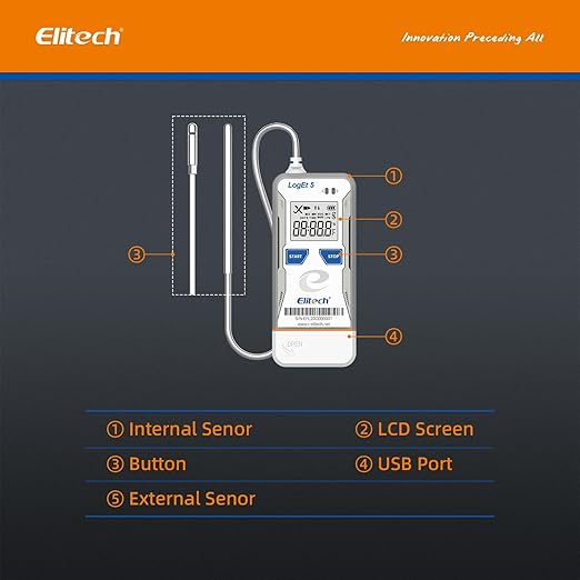 Elitech USB Digital Temperature Data Logger with External Probe Reusable Recorder with Shadow Data 32000 Points, Auto PDF/CSV Report, for Windows/MacOS, Refrigerator Thermometer LogEt5TE, Blue - Image 7