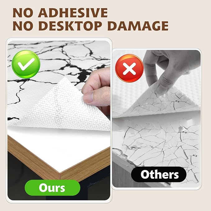2-Layer Drawer and Shelf Liner for Kitchen Cabinet: 12 in X 20 Ft Non Slip Waterproof Shelf Paper Non Adhesive Refrigerator Liners White/Black Marble Easy Liners for Bathroom with Knife Tape Measure - Image 5