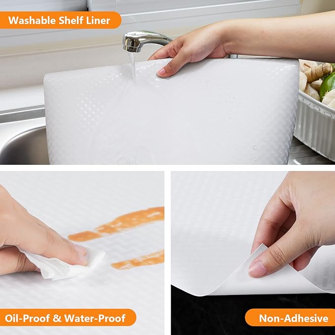 White Shelf Liner Kitchen Cabinet Liners Refrigerator Liners Waterproof & Oil-Proof Kitchen Cupboard Liner Drawer Mats EVA Material Non Adhesive Washable Fridge Liner for Shelves 35.4 x 236.2 Inches - Image 5