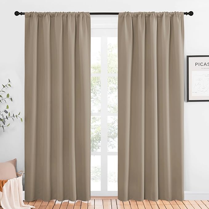 NICETOWN Window Curtains Blackout Drapes, Taupe, 1 Pair, 52 by 84-Inch, Thermal Insulated Solid Rod Pocket Blackout Curtains/Draperies for Living Room by NICETOWN