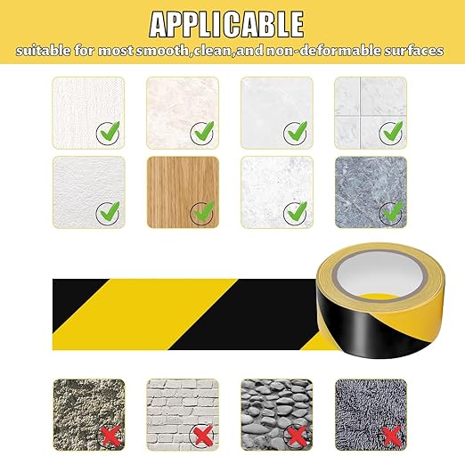 Hazard Tape 2 Inch x 108 Feet Black & Yellow Ultra-Adhesive Hazard Warning Safety Stripe Tape, Adhesive Marking Barrier Tape for Marking Floor, Walls - Image 3