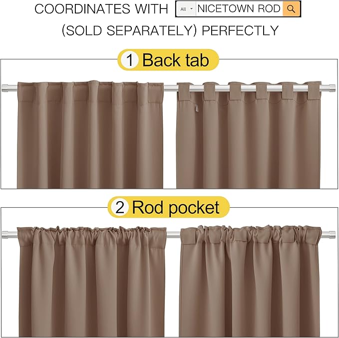NICETOWN Blackout Curtains for Living Room - (Cappuccino Color) 52 inches Wide by 108 inches Long, Set of 2 Pieces, Insulated Solid Drape Panels - Image 3