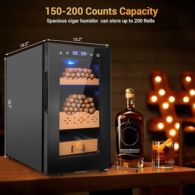 25L Cigar Electric Humidor, 200 Counts Large Capacity,Thermostatic Electric Cooler Cabinet with Digital LED Screen, Safety Lock,Smart Humidity & Temp Control, Gifts for Men - Image 5