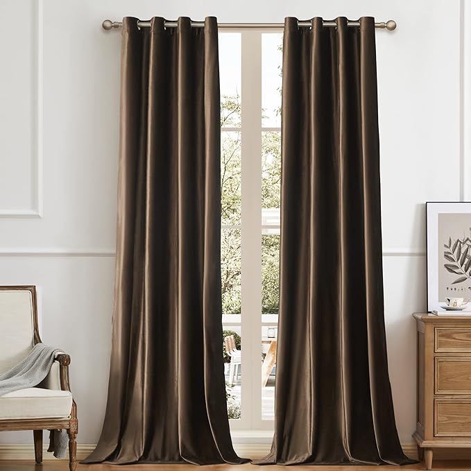 BULBUL Brown Velvet Curtains 96 inches: Luxury Elegant Living Room Curtain - Blackout Modern Thermal Insulated Soundproof Privacy Room Darkening Floor to Ceiling Soft Drapes for Bedroom Set of 2 by ModernShinyVelvetCurtains