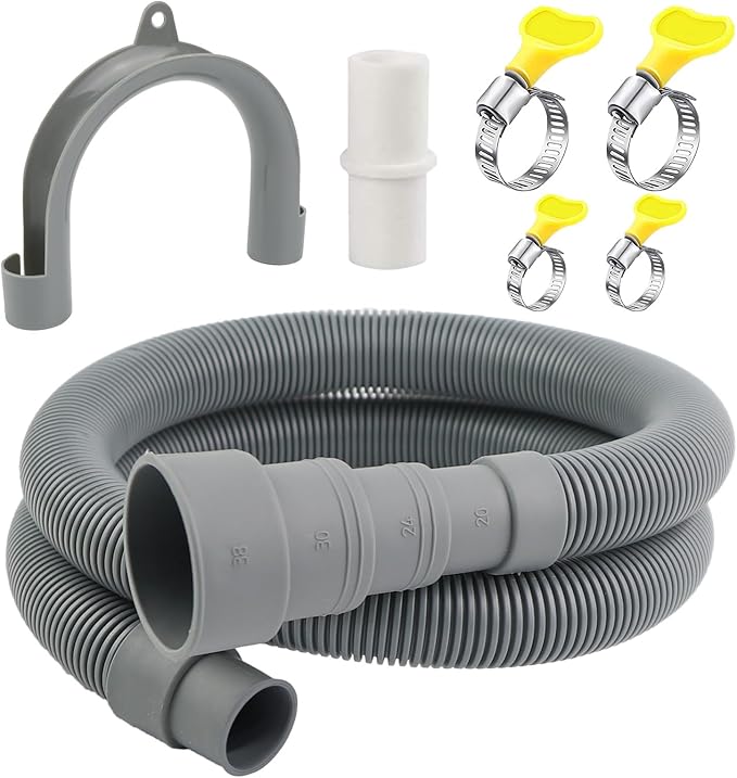 3.2 FT Universal Washing Machine Drain Hose, Drain Hose Extension Kit for Washer, Dishwasher, Dryers, Dehumidifier with 4 Hose Clamps, 1 U-Holder, 1 Adapter, Fit for 0.79-1.5 inch Drain Outlet by Unknown