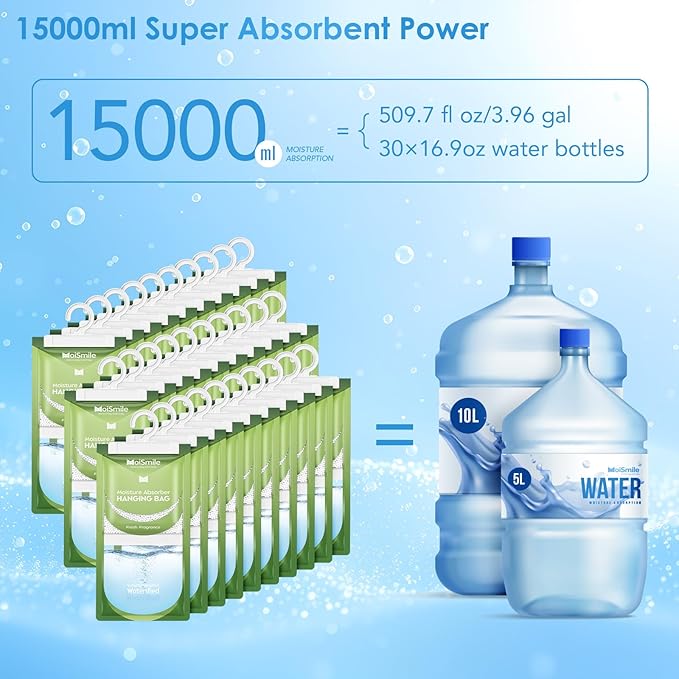 Moisture Absorbers 30 Pack Fresh Fragrance, Hanging Closet Dehumidifier Bags, Humidity Absorber, Compact Eliminates Odors Humidity Packs for Car, Bathroom, Bedroom, Basement, 9.8OZ - Image 4