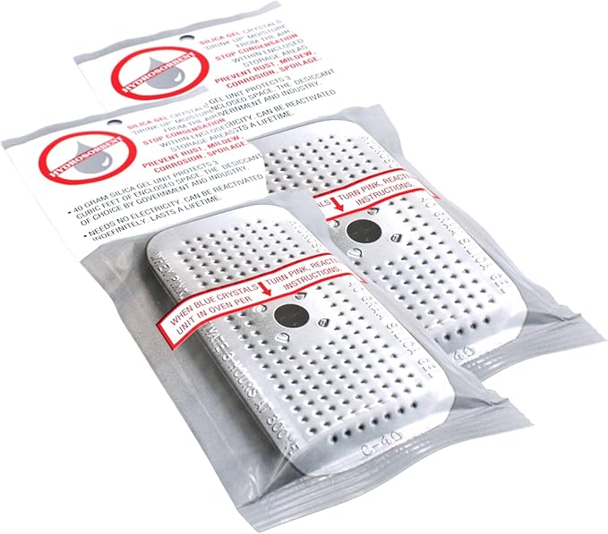 HYDROSORBENT® Moisture Absorbers for Cameras, Telescopes, Safes (40gm - 2 Pack). Blue to Pink. Rechargeable, Reusable Desiccant Dehumidifier. Made in USA Silica Gel Desiccant Mini Canisters. - Image 8
