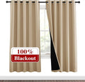 NICETOWN Living Room Completely Shaded Draperies, Privacy Protection & Noise Reducing Ring Top Drapes, Black Lined Insulated Window Treatment Curtain Panels(Biscotti Beige, 2 Pieces, W62 x L72) by NICETOWN