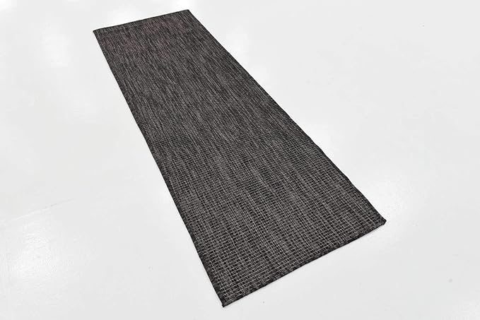 Unique Loom Collection Casual Transitional Solid Heathered Indoor/Outdoor Flatweave Area Rug (2' x 6' 1" Runner, Black/Ivory) - Image 5