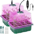 Seed Starter Tray, 2 Pcs Plant Propagation Station with Grow Light,Seedling Starter Trays with Timing Controller,Mini Greenhouse Kit with Humidity Domes and Base,Plant Tray for Seeds Growing Starting by Idealife