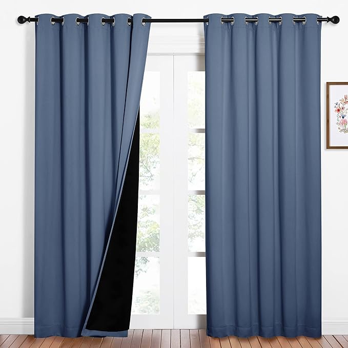 NICETOWN 100% Blackout Curtains 84 inches Long, Pair of Energy Smart & Noise Blocking Out Drapes for Baby Room Window, Thermal Insulated Guest Room Lined Window Dressing (Stone Blue, 62 inches Wide) by NICETOWN