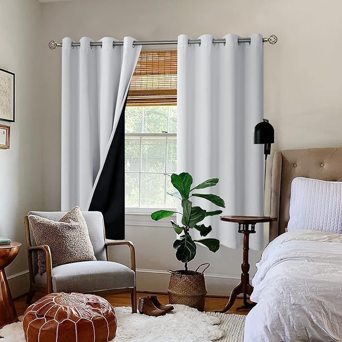 BGment Greyish White 100% Blackout Curtains for Living Room 72 Inch Length 2 Panels, Thermal Insulated Full Light Blocking Energy Save Window Drapes for Nursery Bedroom Darkening, 46 Inch Wide Each - Image 2