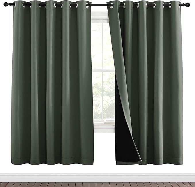 NICETOWN 100% Blackout Window Curtain Panels, Full Light Blocking Drapes with Black Liner for Nursery, 72-inch Drop Thermal Insulated Draperies (Dark Mallard, 2 Pieces, 70-inch Wide Per Panel) - Image 2