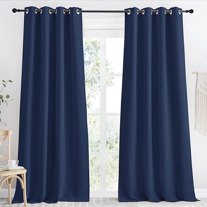 NICETOWN Blackout Curtain Panel, Navy Blue, 55 inches Wide by 96 inches Long, 1 PC, Light Blocking Room Darkening Drape/Drapery for Nursery Room, Ring Top by NICETOWN