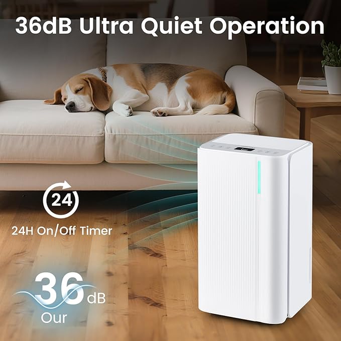 COSTWAY 32 Pints Dehumidifier for Home, 2000 Sq.Ft Portable Dehumidifier for Bedroom, Basement, Bathroom, 24H Timer, 3-Color Indicator, 3.3 FT Drain Hose, 4 Wheels - Image 5