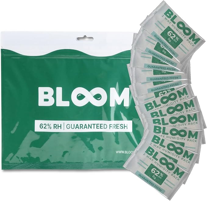 Bloom 62% Humidity Packs by Herb Guard (10 Pack) - 8g Guaranteed to Keep Up to 1 Ounce Fresh for Months & Revive Dry Contents Back to Life by HerbGuard
