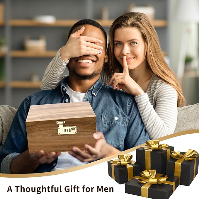 Large Wooden Box With Combination Lock, Wooden Lock Box With Lid, Locked Storage Box With Removable Tray And Jars,Ideal For Home Storage - Image 8