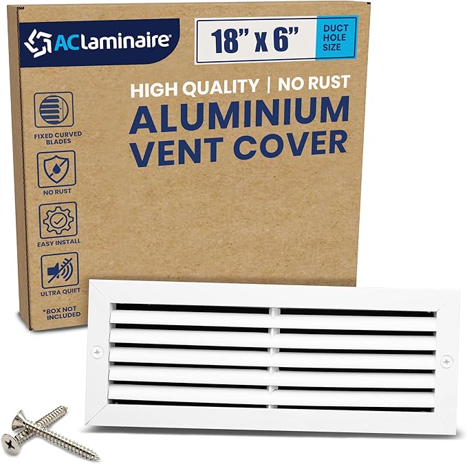 18x6 Inch (Duct Opening) Air Return Vent Cover Decorative – Premium Aluminum AC Vent Cover for Ceiling & Wall, Rustproof Grille, Ideal for Home HVAC Grille, Durable & Easy to Install by ACLAMINAIRE by LAMINAIRE