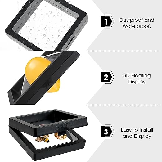 4PCS Quarter Display Case,Floating Display Case with Stand Black Plastic Square, Transparent 3D Floatings Frame, for Securing Keepsakes Jewelry Challenge Coin Medal Antique - Image 7