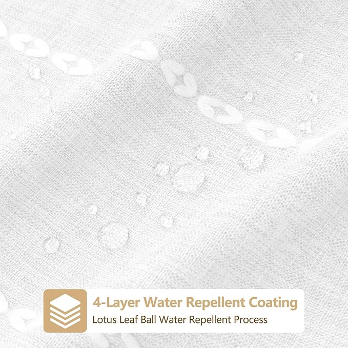 72 x 84 inch Extra Long Boho Farmhouse Shower Curtain with Tassels, White Linen Textured Soft Fabric Shower Curtain Heavyweight, Elegant French Country Striped Bathroom Curtain Water Repellent - Image 3