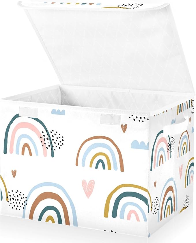 xigua Cartoon Rainbow Storage Bins with Lids and Carrying Handle,Foldable Storage Boxes Organizer Containers Baskets Cube with Cover for Home Bedroom Closet Office - Image 2