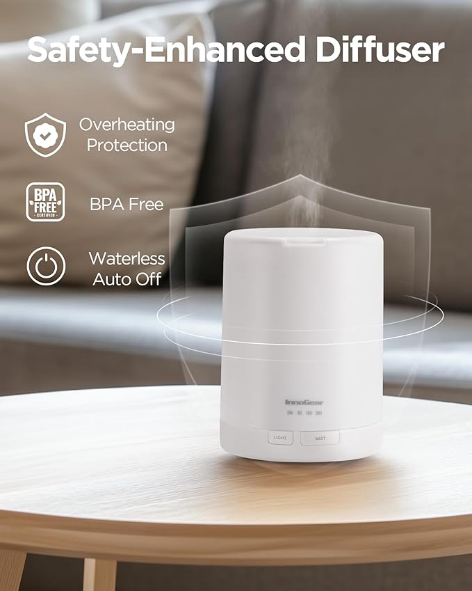 InnoGear 300ML Essential Oil Diffuser, Premium 5-in-1 Ultrasonic Aromatherapy Diffusers Scent Humidifier Aroma Diffuser Vaporizer Auto-Off Timer for Room Office Home, Basic White, Medium - Image 4