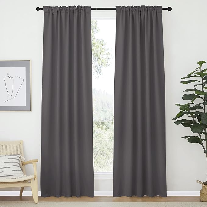NICETOWN Blackout Curtain Panels Window Draperies - (Grey Color) 42-Inch Wide x84-Inch Long, 2 Pieces, Home Decoration Light & Noise Reducing Window Covering Room Darkening Drapes for Bedroom by NICETOWN
