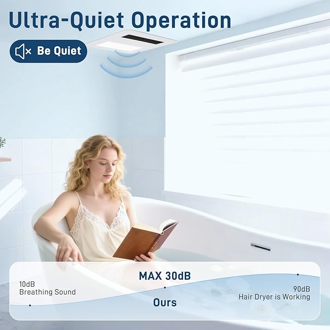 Quiet Bathroom Exhaust Fan with Light and Heater | 4-in-1 Bathroom Ventilation System | 1800W Heating Power, 190 CFM, Ultra-Low 30dB Operation | Energy Efficient, Easy Installation for Bathrooms - Image 6
