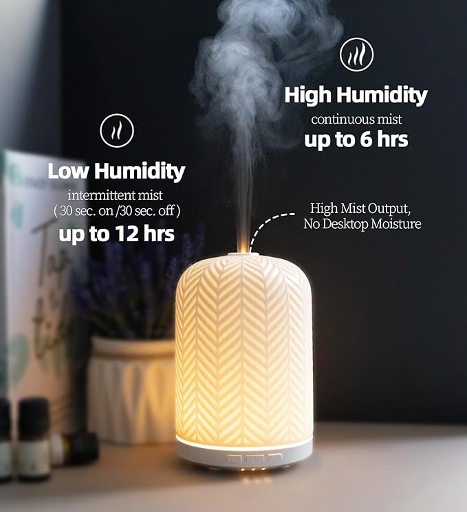 Essential Oil Diffuser – 2.4MHz Ultrasonic Aromatherapy Diffuser, Health Night Light, Timer & Auto Shut-Off, BPA-Free, 120ml Ceramic Oil Diffuser for Bedroom, Office, Spa, Yoga - Image 8