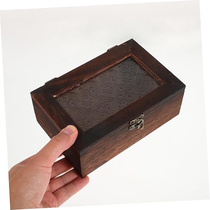 VALICLUD Wooden Keepsake Box with Glass Lid Vintage Flower Design Multifunctional Organizer for Dried Fruits Cosmetics and Important Documents Storage - Image 3