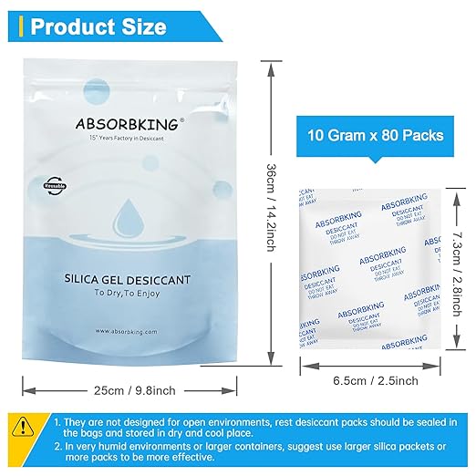 Desiccant Packs for Storage – 10 Gram 80 Packs Moisture Absorbers for Food Storage, Food Grade Silica Gel Packets, Premium Desiccant for Foods, Electronics, Jewelry, Tools, Safe - Image 3