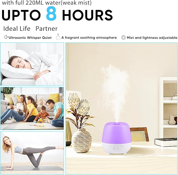 HAPPTWS 220ml Essential Oil Diffuser, Upgraded Diffusers for Essential Oils Aromatherapy Diffuser Cool Mist Humidifier with 7 Colors Lights 2 Mist Mode Waterless Auto Off for Home Office Room - White - Image 5